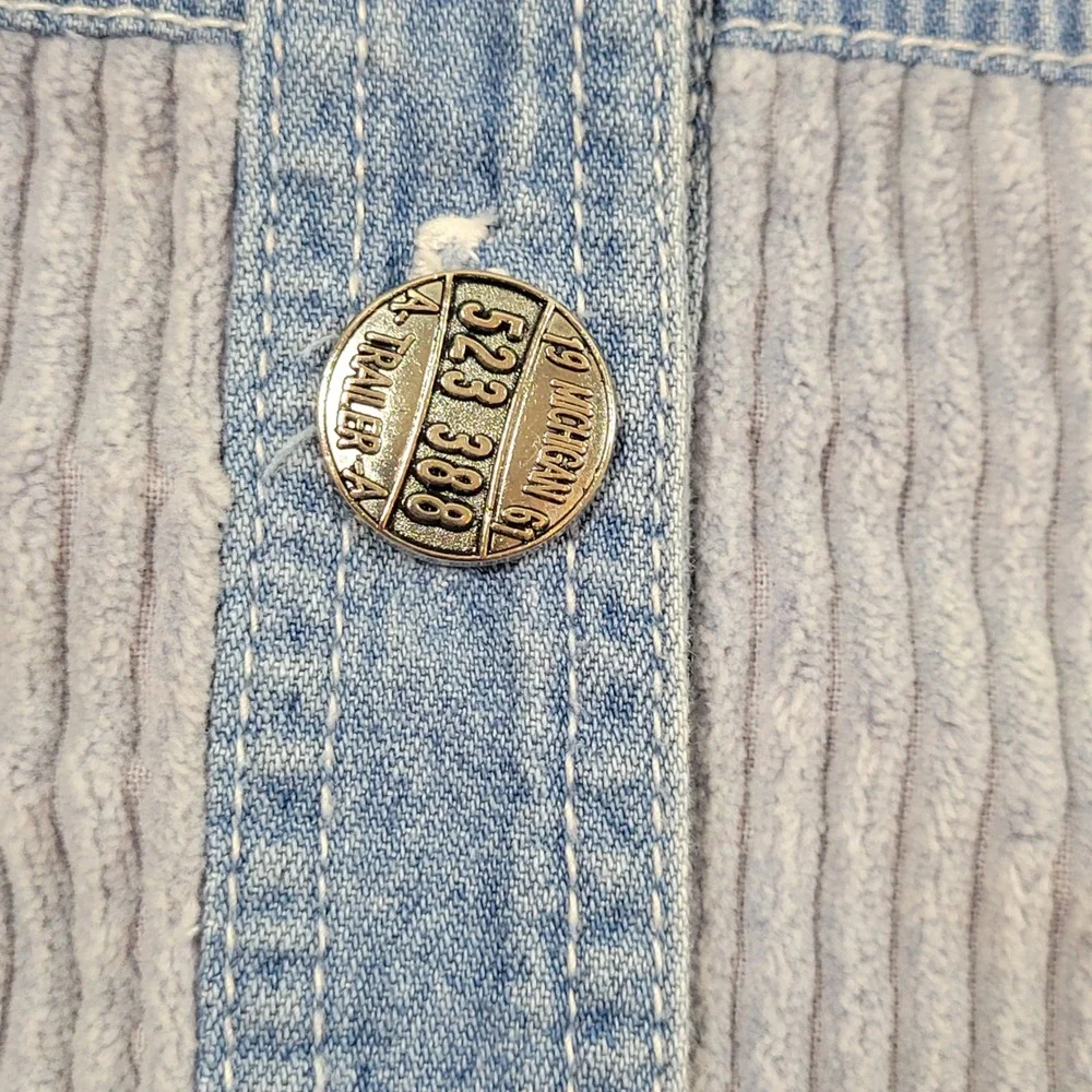 Vintage B.X.B Denim Jacket Women L Blue Corduroy Mixed Media Michigan Buttons - Picture 7 of 9